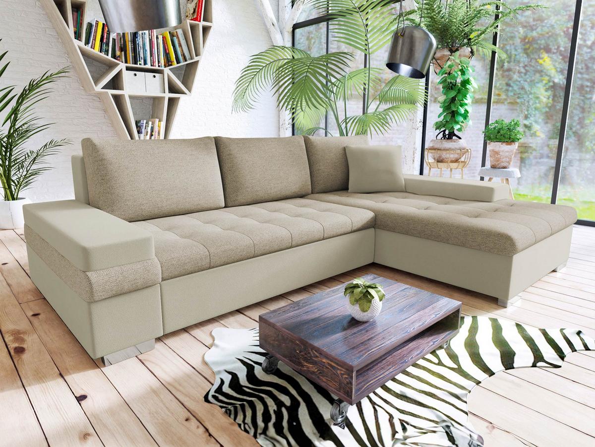 ECKSOFA Bangkok Mini - Silberfarben/Creme, Holz/Textil (274/182cm) - MIRJAN24