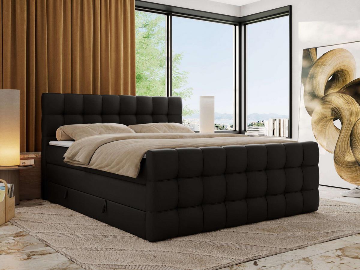 BOXSPRINGBETT ALTIVO KING DUO 140/200 - Schwarz Kunstleder - H4 - Schwarz, Textil (140/200cm) - MKS