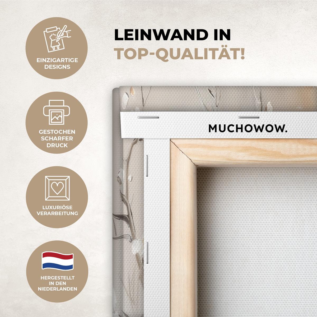 LEINWANDBILD 3er Set Blüte - Beige - Abstrakt - Blumen 180x80 cm - Hellbraun, Textil (180/80cm) - MuchoWow
