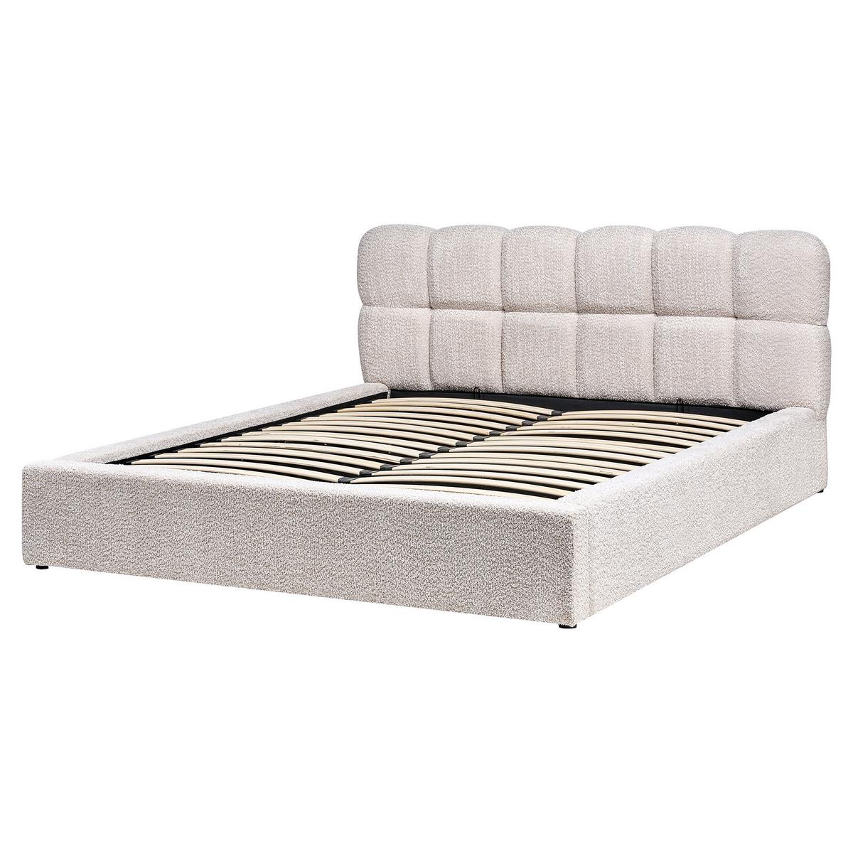 BETT mit Stauraum 160/200 cm Bouclé Hellbeige Baston - Beige, Textil (160/200cm) - Beliani
