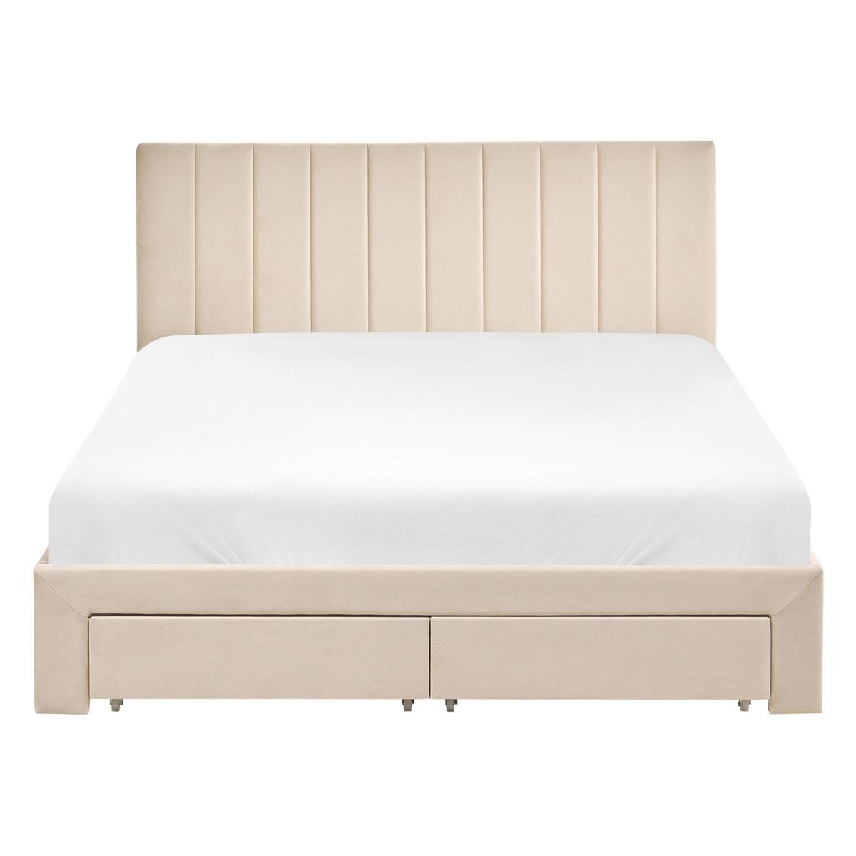 BETT mit Schubladen 140/200 cm Samtstoff Beige Lonzac - Beige, Textil (140/200cm) - Beliani