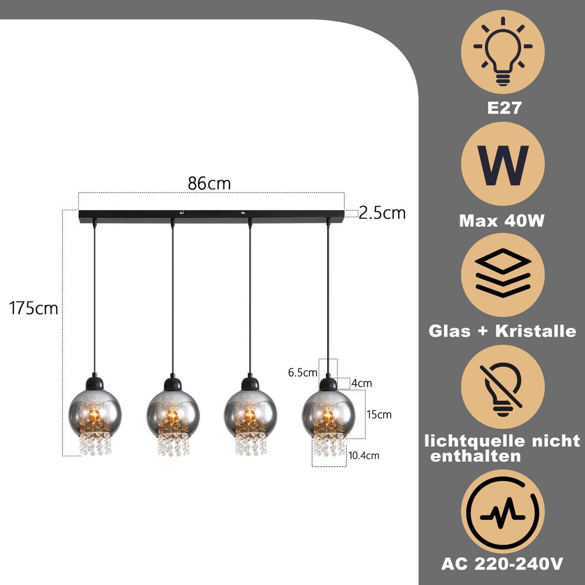 PENDELLEUCHTE Marson 86/5/175 cm - Schwarz, Metall (5/86/175cm) - Nettlife