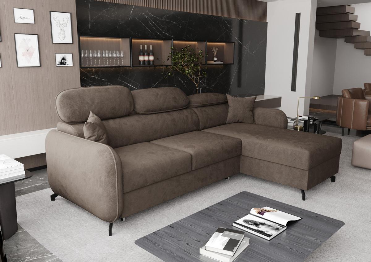 ECKSOFA L Form Ribella 5 Braun 265/180/100 cm Rechts mit Schlaffunktion - Schwarz/Bronzefarben, Textil/Metall (265/180cm) - AX Living