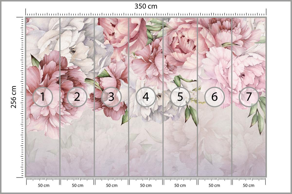 FOTOTAPETE für Schlafzimmer Rosa Zarte Pfingstrosen Natur 350x256 - Violett/Rosa, Papier (350/256cm) - Muralo