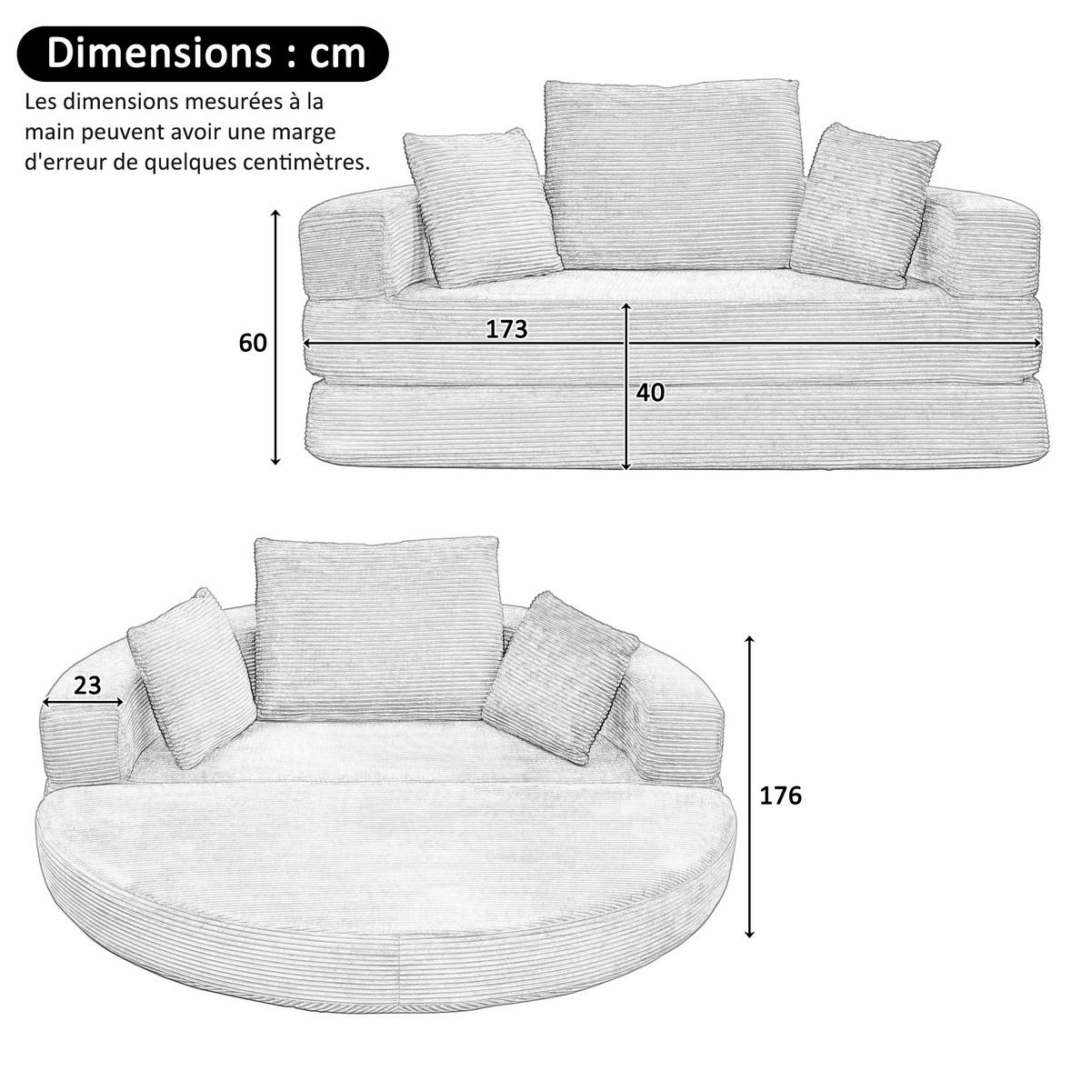 SOFABETT Klappbares Gästebett & Modulares Sofa aus weichem Cord-Stoff - Grau, Textil (173/40/176cm) - Urban Meuble