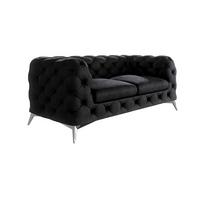 CHESTERFIELD-SOFA 2-Sitzer Laura Schwarz Samt - Silberfarben/Schwarz, Holz/Textil (185/75/100cm) - S-Style Möbel