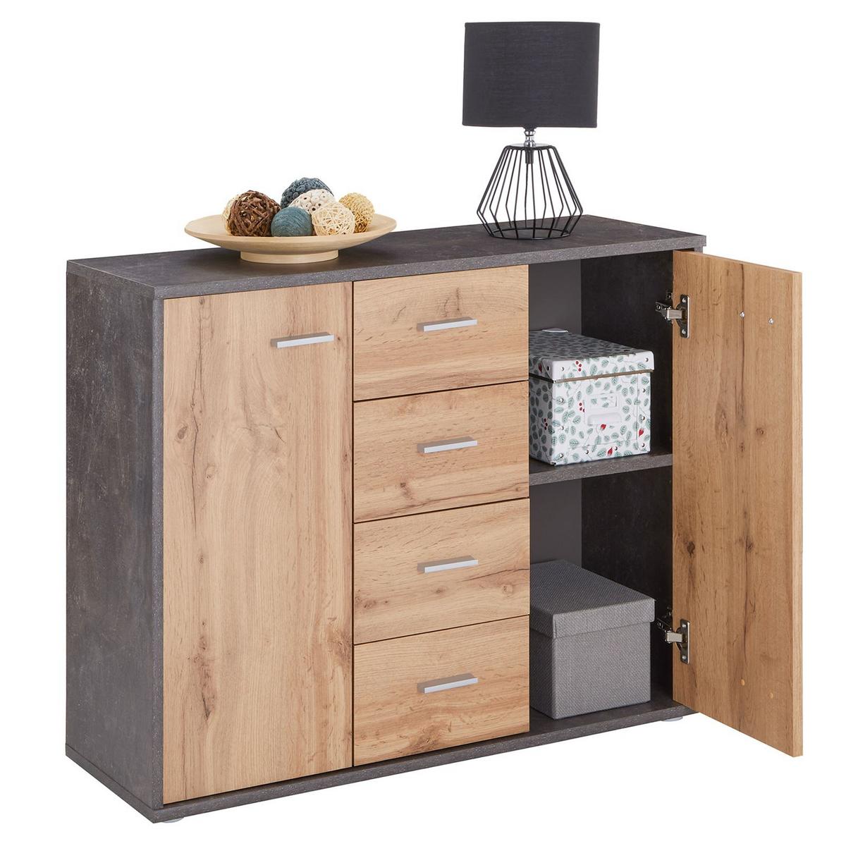 SIDEBOARD JAMIE Beton dunkel/Wotan Eiche - Dunkelgrau/Eiche Wotan, Holzwerkstoff (88/70/30cm) - CARO-Möbel