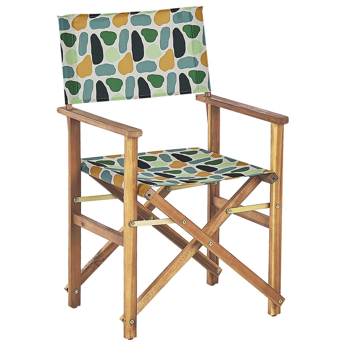 GARTENSTUHL 2er-Set Akazienholz hellbraun Auflagen cremeweiß/mehrfarbig Fleckenmuster Cine - Hellbraun/Creme, Holz (50/91/50cm) - Beliani