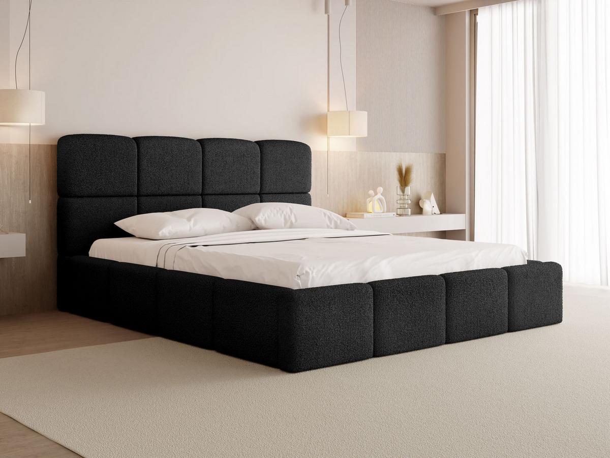 POLSTERBETT Tivio mit Bettkasten, Schwarz Boucle 120x200 cm - Birkefarben/Schwarz, Holzwerkstoff/Kunststoff (120/200cm) - WFL GROUP