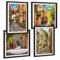 BILDER SET 4er Set - 50x50 cm & 40x60 cm Schwarzer Rahmen - Italienische Straßen, Blumen, Architektur - Schwarz, Kunststoff (50/50cm) - TULUP