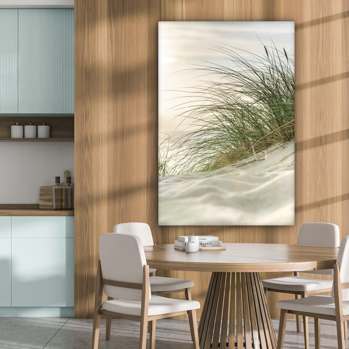 LEINWANDBILD Dünen mit Strandhafer in der Sonne des Nationalparks Schleswig-Holsteinisches Wattenmeer Deko XXL 80x120 cm - Creme, Textil (80/120cm) - MuchoWow