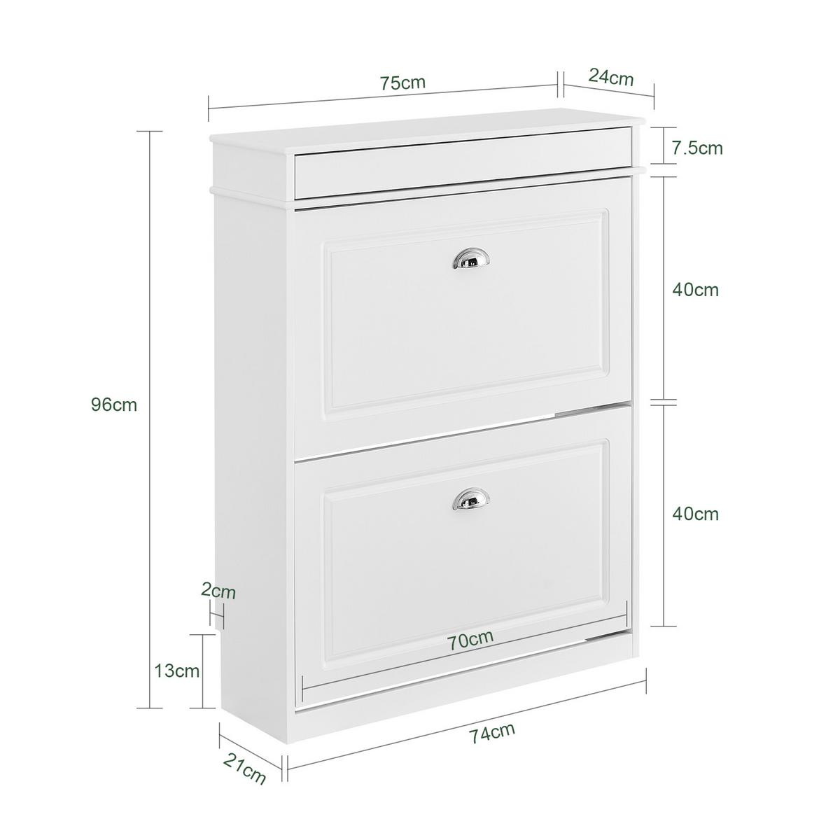 SCHUHSCHRANK mit 2 Klappen, Weiß 75x96x24cm - Weiß, Holzwerkstoff (75/96/24cm) - SoBuy