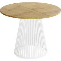 ESSTISCH Naro rund ausziehbar mit Weißem Lamellen-Metallgestell, Braun 100-180/100/76 cm - Eichefarben/Weiß, Holzwerkstoff/Metall (100/176/76cm) - WFL GROUP