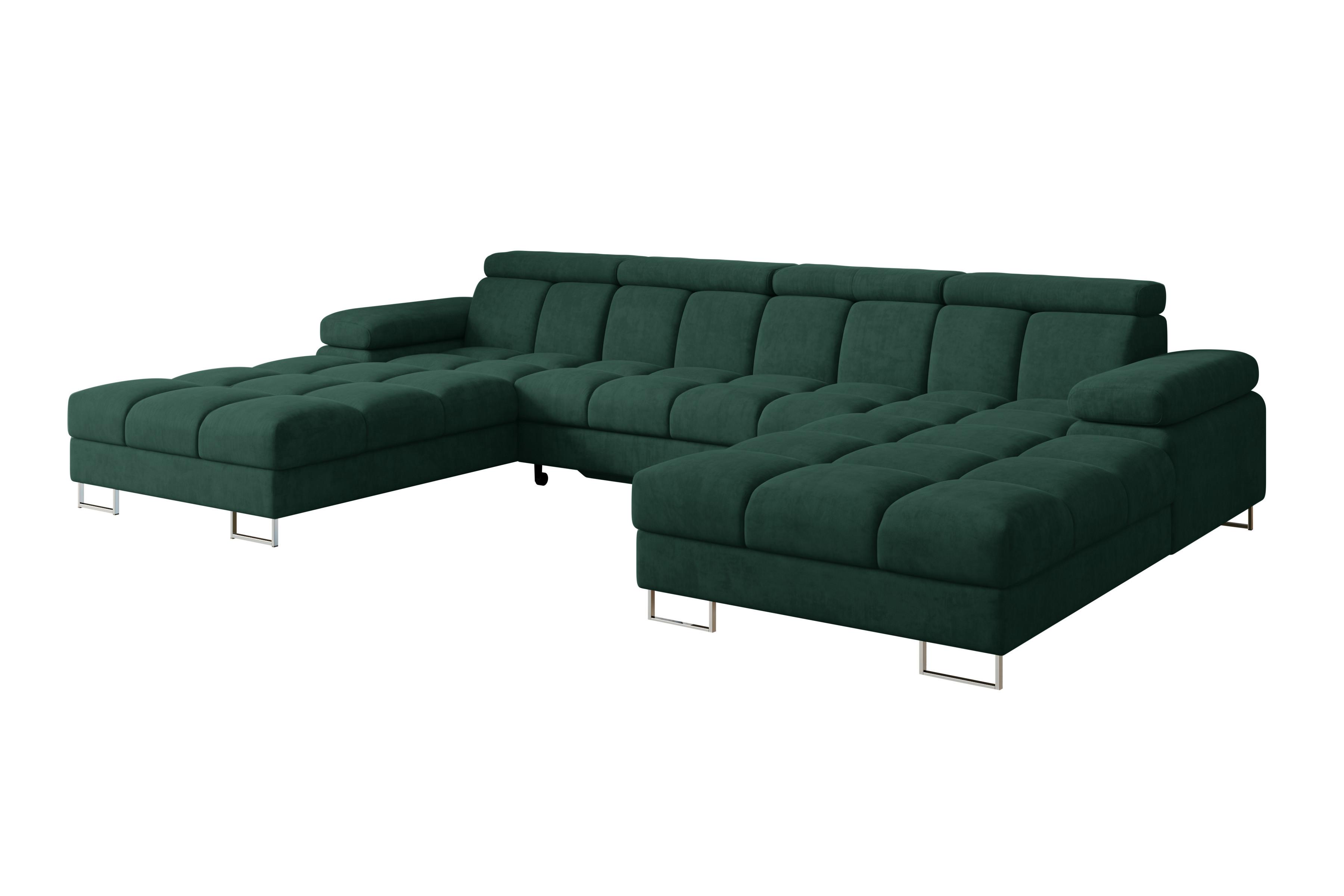WOHNLANDSCHAFT mit Schlaffunktion und Bettkasten COMA U2 345x203x79 Grün Velours - Grün, Holzwerkstoff/Textil (345/79/203cm) - ALTDECOR