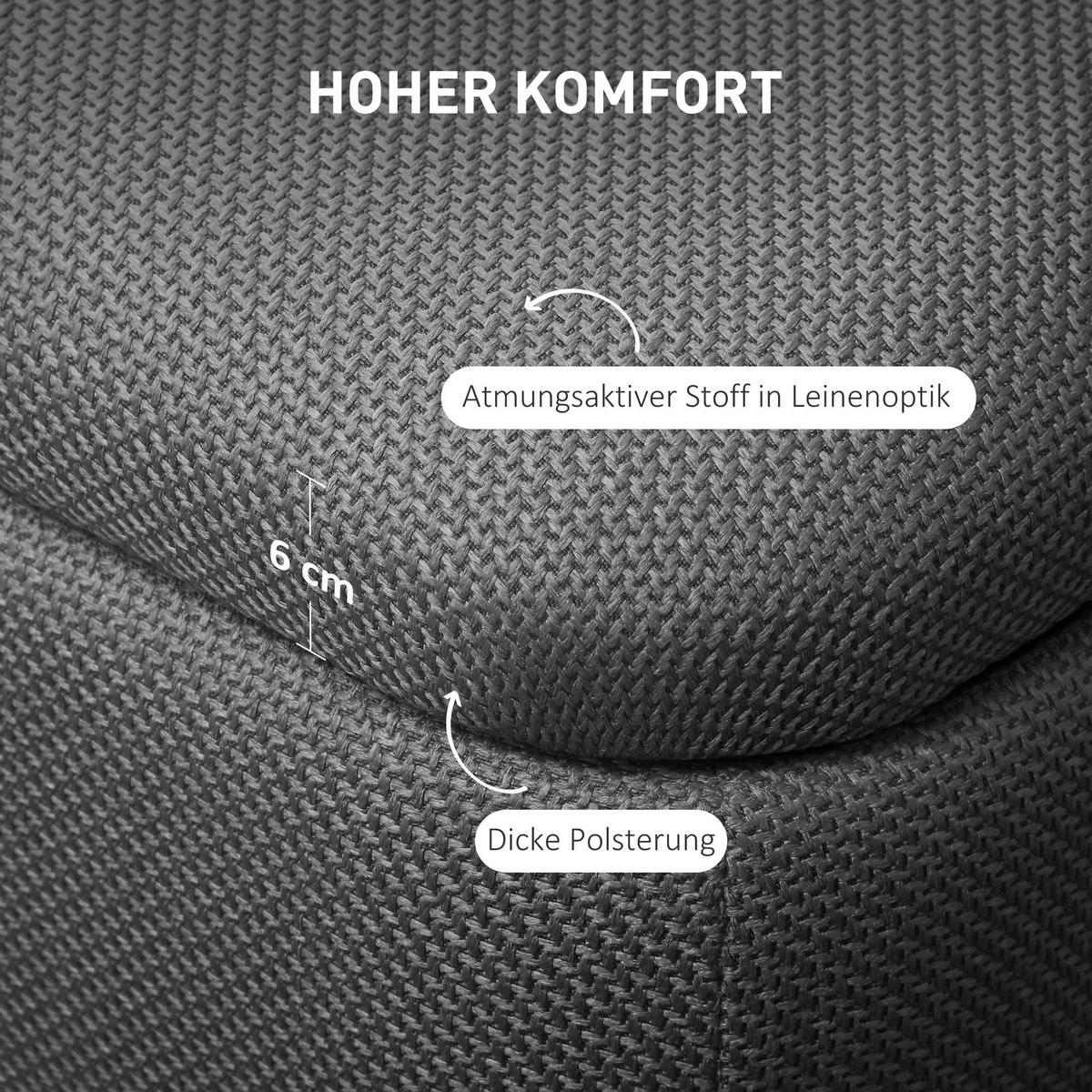 HOMCOM Sitzbank mit verstecktem Stauraum, gepolsterter Sitzfläche in Leinenoptik, Sicherheits-Scharniere, Holzbeine, Dunkelgrau - Dunkelgrau, Holz/Textil (44/44.5/111cm) - HOMCOM