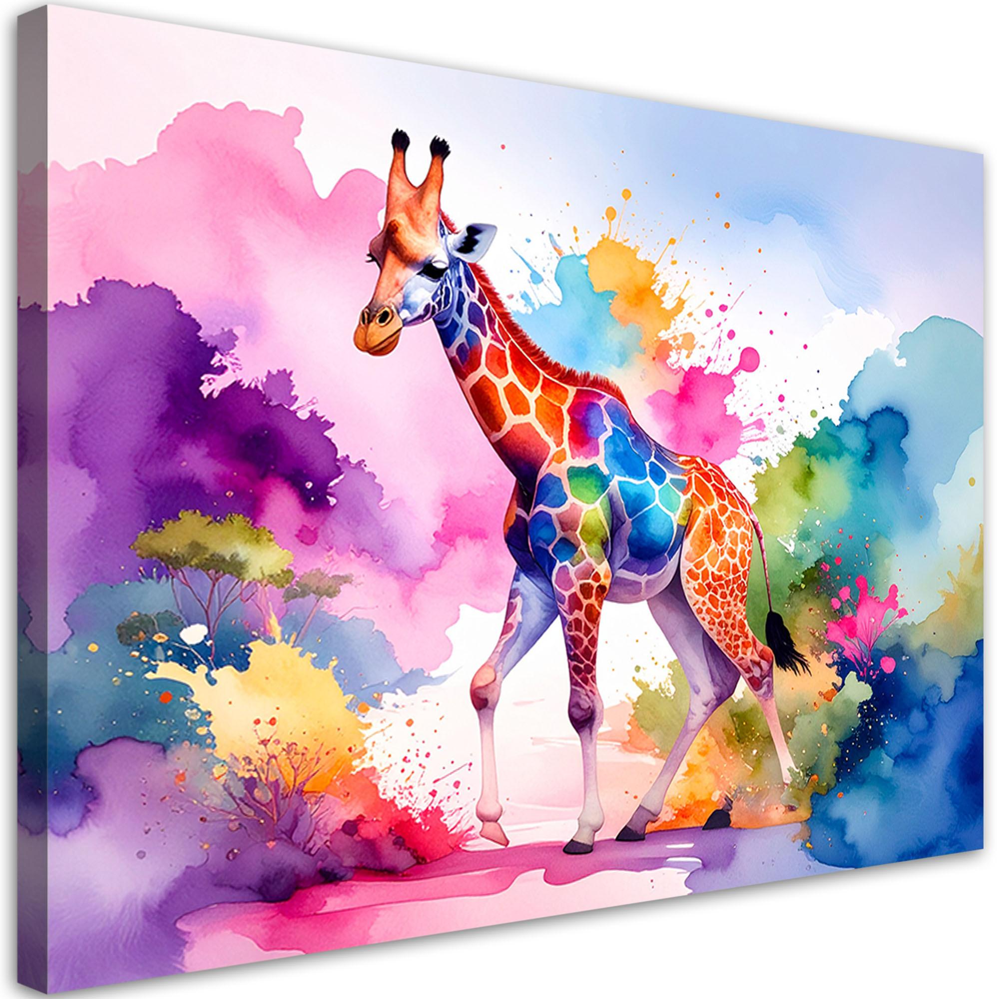 LEINWANDBILD Bunte Giraffe Afrika Aquarell 100x70cm - Multicolor, Textil (100/70cm) - Feeby