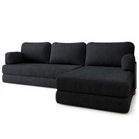ECKSOFA LEA modulares Boneless Sofa mit Schlaffunktion Schwarz Boucle-Stoff - Schwarz, Textil (270/160cm) - MASSENO