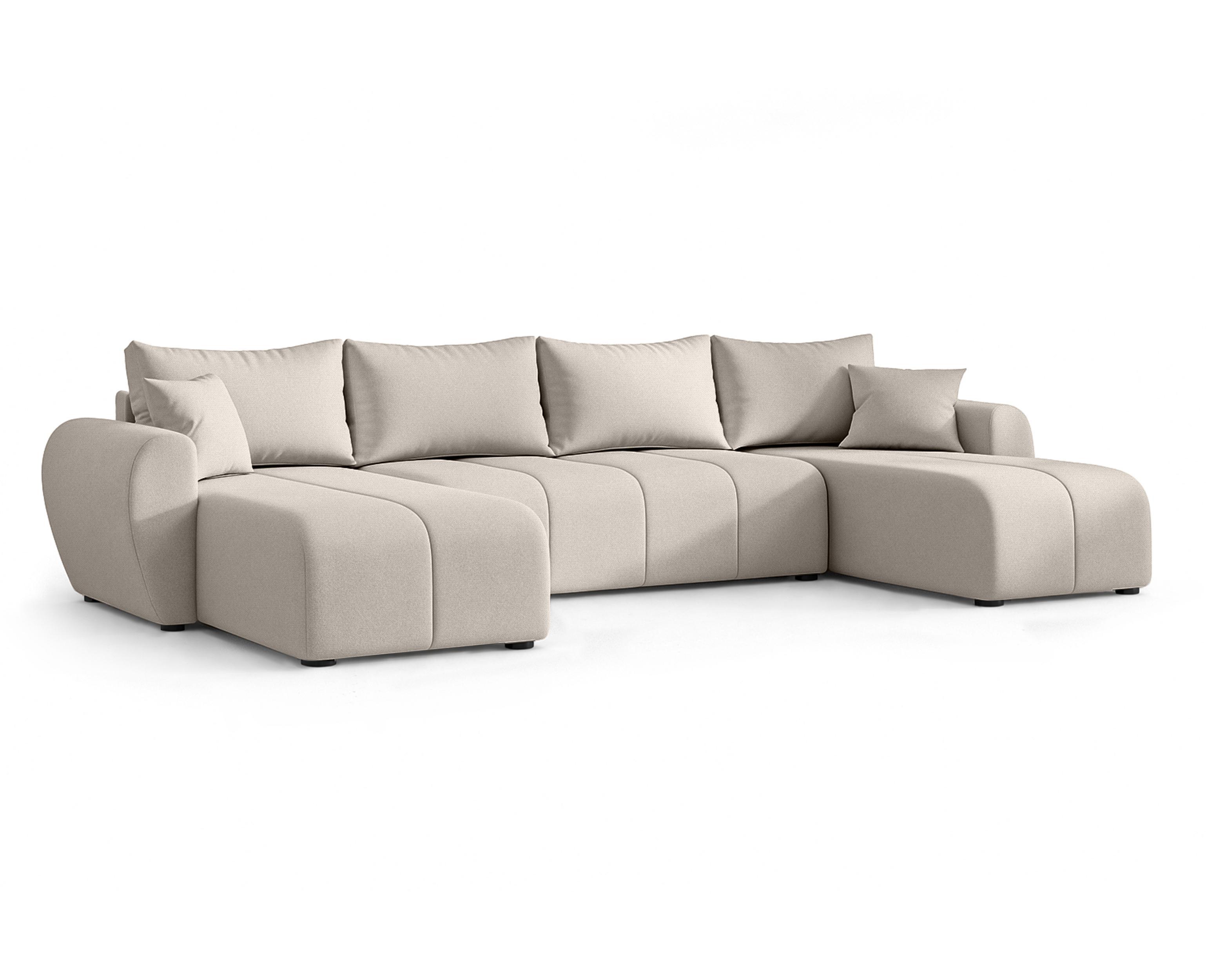 WOHNLANDSCHAFT Malatya U Form Beige 311/145/80 cm mit Schlaffunktion - Beige/Schwarz, Kunststoff/Textil (311/80/145cm) - AX Living