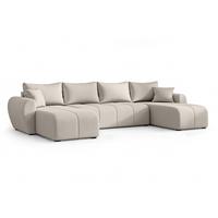 WOHNLANDSCHAFT Malatya U Form Beige 311/145/80 cm mit Schlaffunktion - Beige/Schwarz, Kunststoff/Textil (311/80/145cm) - AX Living
