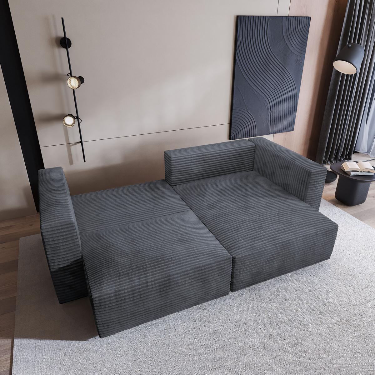 ECKSOFA NERIO Graphitfarben Kordstoff mit Schlaffunktion - Graphitfarben, Holz (245/148cm) - MASSENO