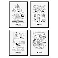 POSTER Set mit 4 Plats Asien A4 Schwarzer Rahmen - Schwarz, Papier (29.7/3cm) - Nacnic
