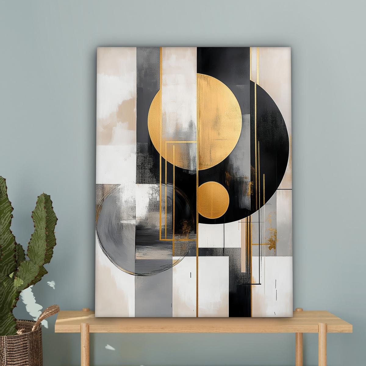 LEINWANDBILD Abstrakt - Gold - Silber - Formen - Ästhetisch - Modern Wandbild Wohnzimmer 60x80 cm - Goldfarben, Textil (60/80cm) - MuchoWow