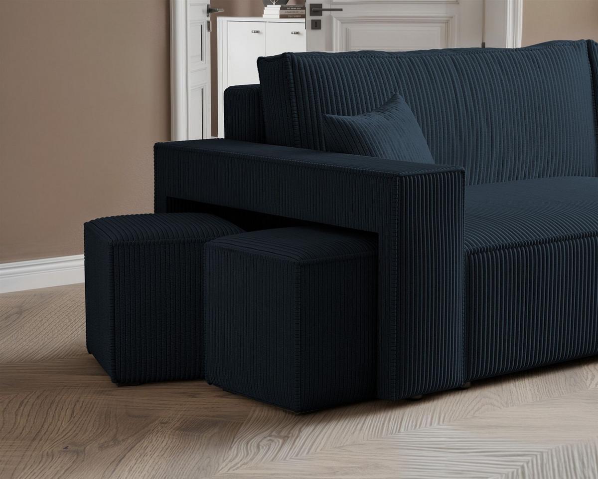 ECKSOFA Adara Inkl. Hocker - Blau, Holzwerkstoff/Textil (145/262cm) - Fun Möbel