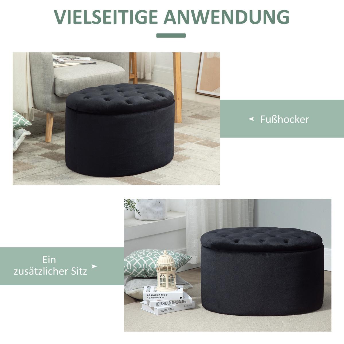 TRUHENBANK Ovale, Schwarz - Schwarz, Kunststoff (52/42/71cm) - HOMCOM
