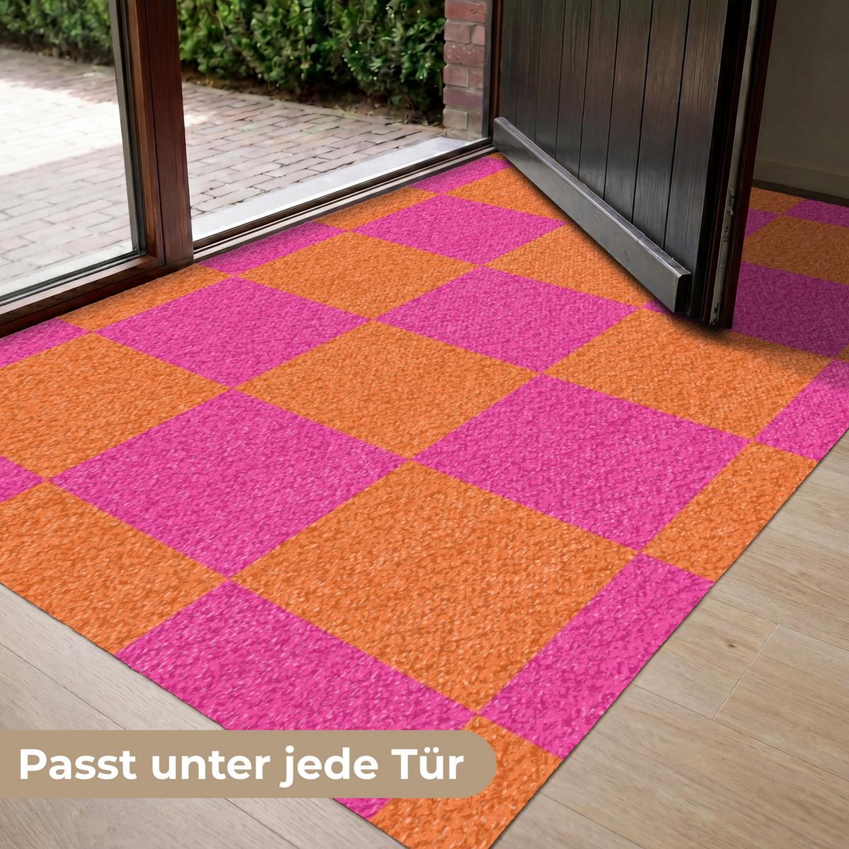 FUSSMATTE Schachbrettmuster - Orange - Rosa - Blöcke Schmutzfangmatte 150x90 cm - Pink, Kunststoff (150/0.4cm) - MuchoWow