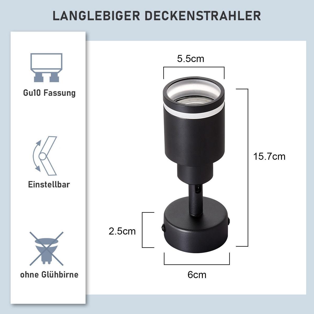 DECKENSTRAHLER Lauterberg 1-flammig 6/6/15.7 cm - Schwarz, Metall (6/6/15.7cm) - Nettlife