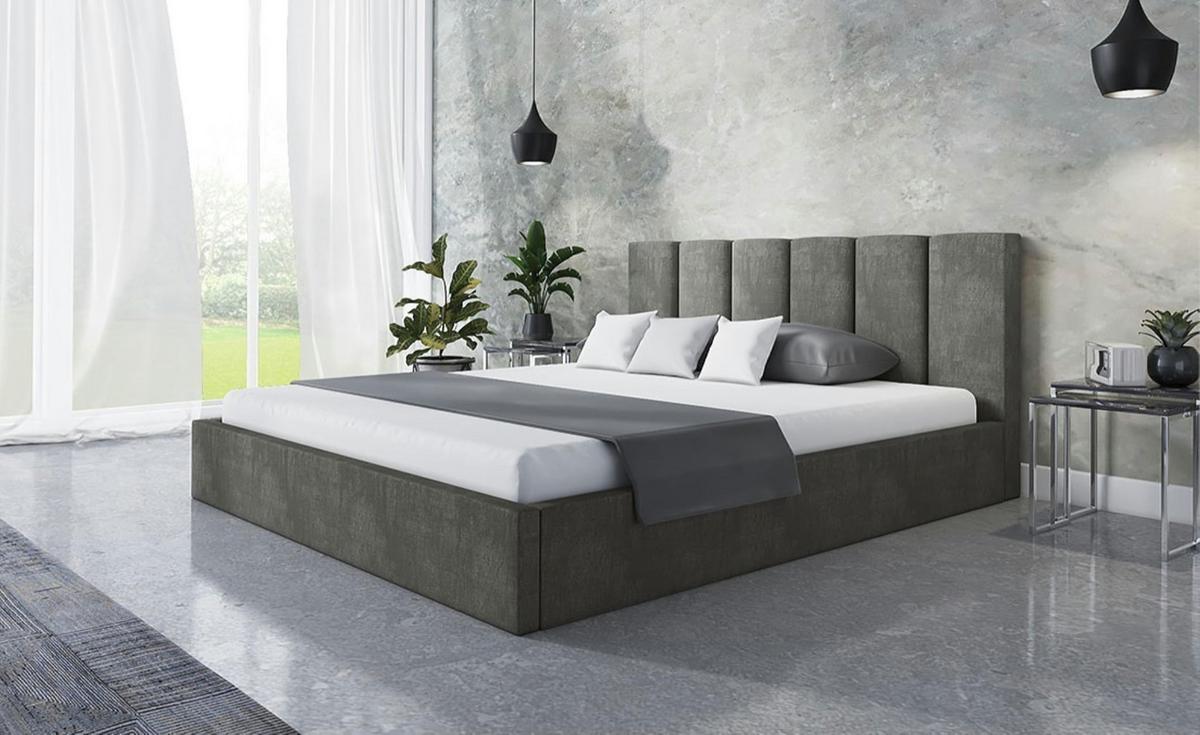 BETT 90x200 - Polsterbett mit Bettkasten und Holzrahmen - Modern Betten - Glatter Kronos-Stoff - Kollektion Tokio, Dunkelgrau - Dunkelgrau, Holz/Textil (90/200cm) - Alpi-Möbel