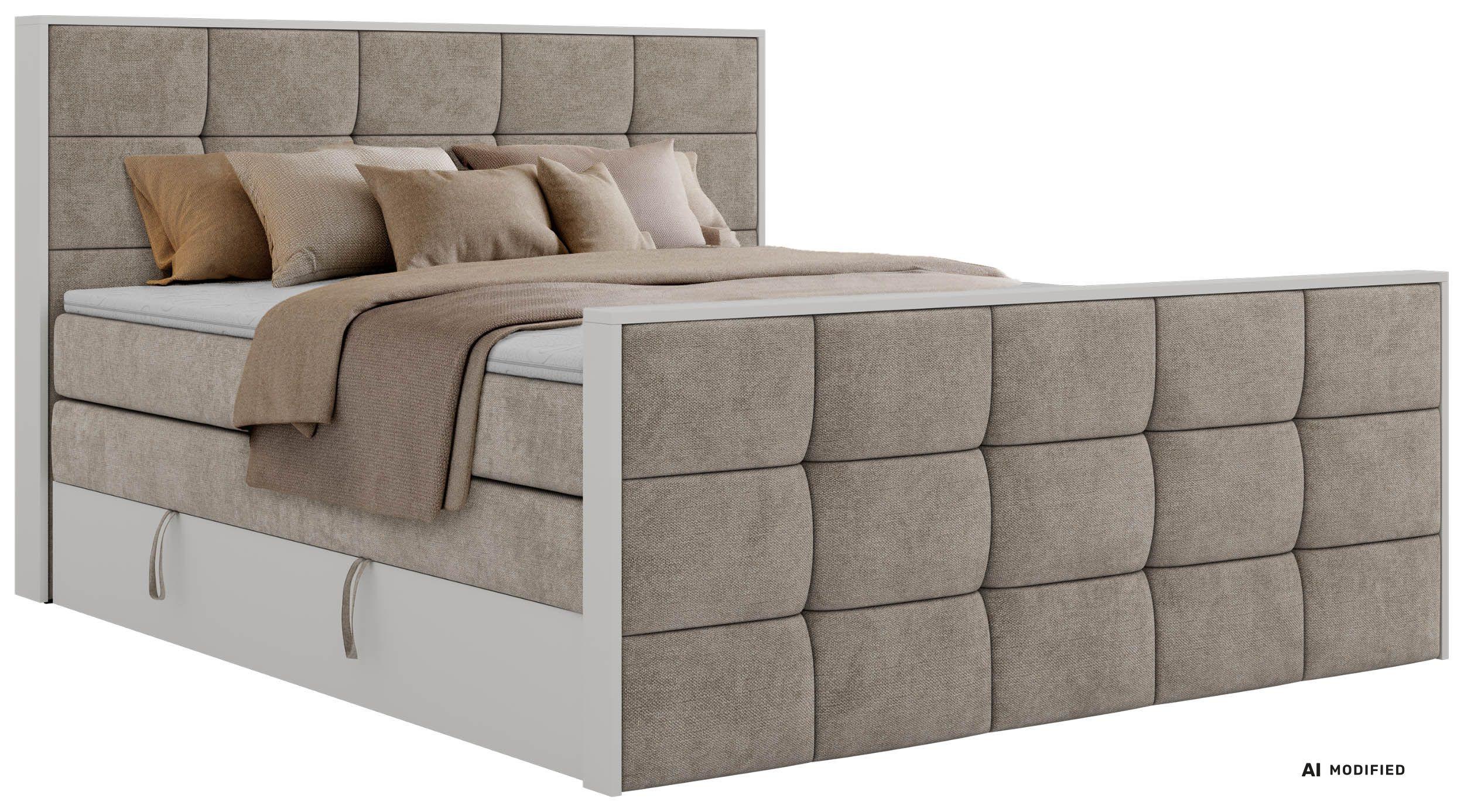 BOXSPRINGBETT ALVIT KING DUO 180/200 - Greige Stukture - Topper T25 - H4 - Greige/Schwarz, Kunststoff/Textil (180/200cm) - MKS