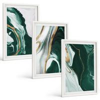 BILDER SET 3er Set - 40x60 cm Weißer Rahmen - Abstrakte grüne Farbmuster - Weiß, Kunststoff (40/60cm) - TULUP