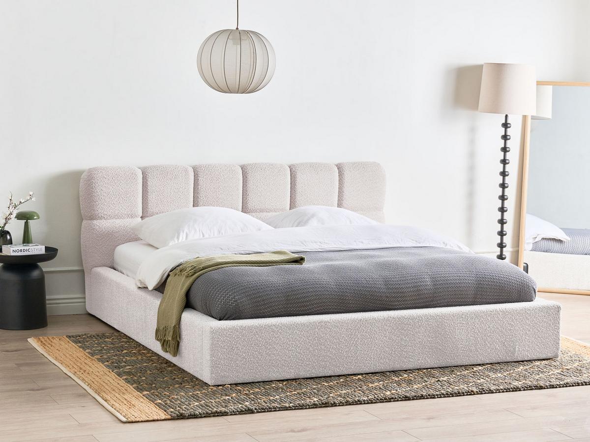 BETT mit Stauraum 180/200 cm Bouclé Hellbeige Baston - Beige, Textil (180/200cm) - Beliani