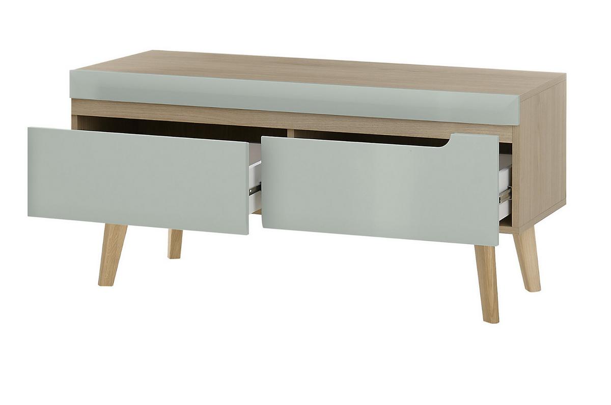 WOHNWAND 4-teilig Pistazie grün, Eiche, skandinavisch 290 cm, Wohnkombination mit Soft-Close - Eichefarben/Pastellgrün, Glas/Eichenholz (290/197/40cm) - Furn.Design