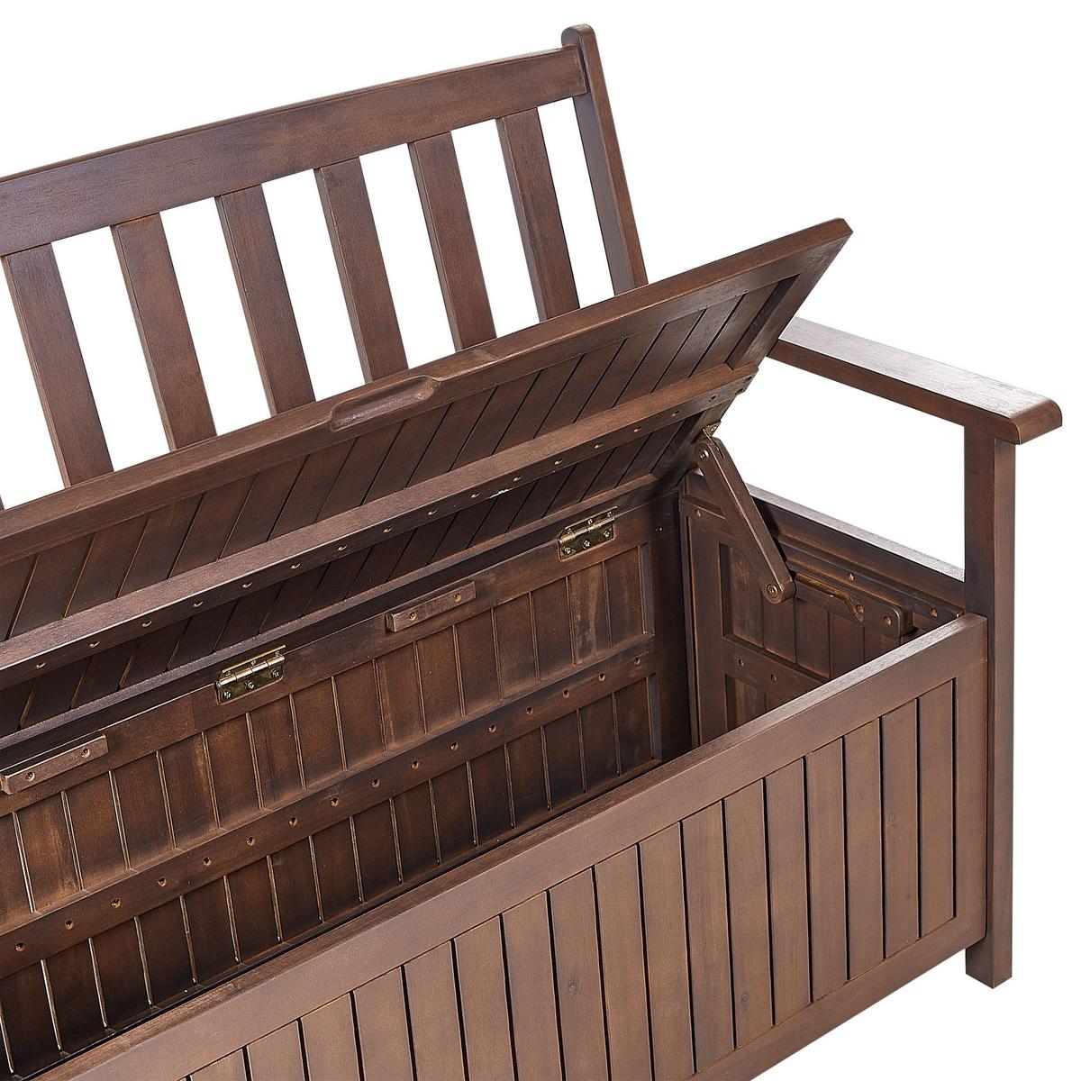 GARTENBANK Akazienholz dunkelbraun mit Stauraum Auflage hellgrau Sovana 120 cm - Hellgrau/Braun, Holz (120/91/60cm) - Beliani
