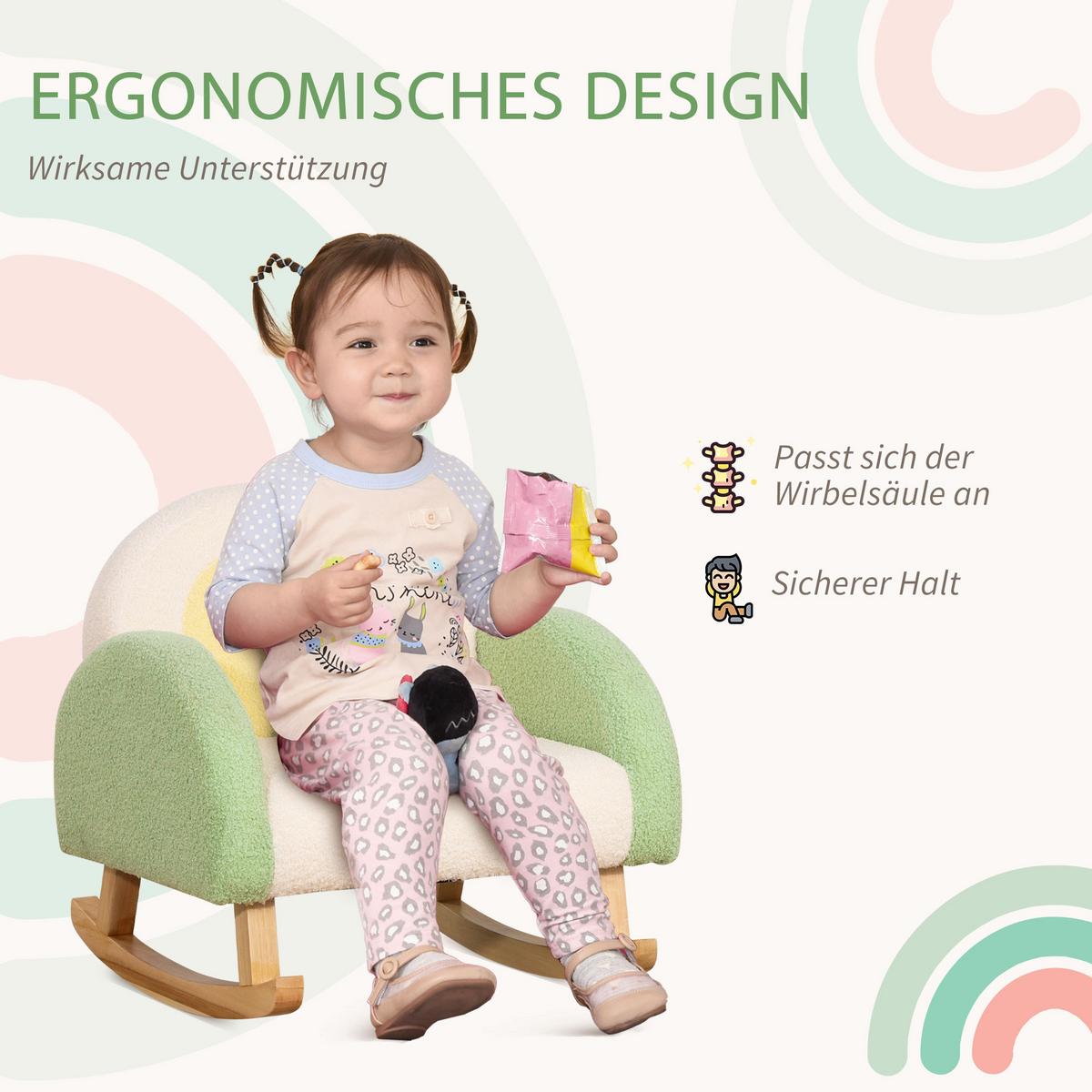 KINDERSOFA Schaukelstuhl für Kleinkinder Kindercouch Babysitz Eukalyptusholz - Grün, Holz (45/44/50cm) - HOMCOM