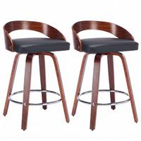 BARHOCKER SET 2 STK. Walnuss Holz Drehbar mit Polstersitz Schwarz - Schwarz, Leder (48/77.5/46.5cm) - Urban Meuble