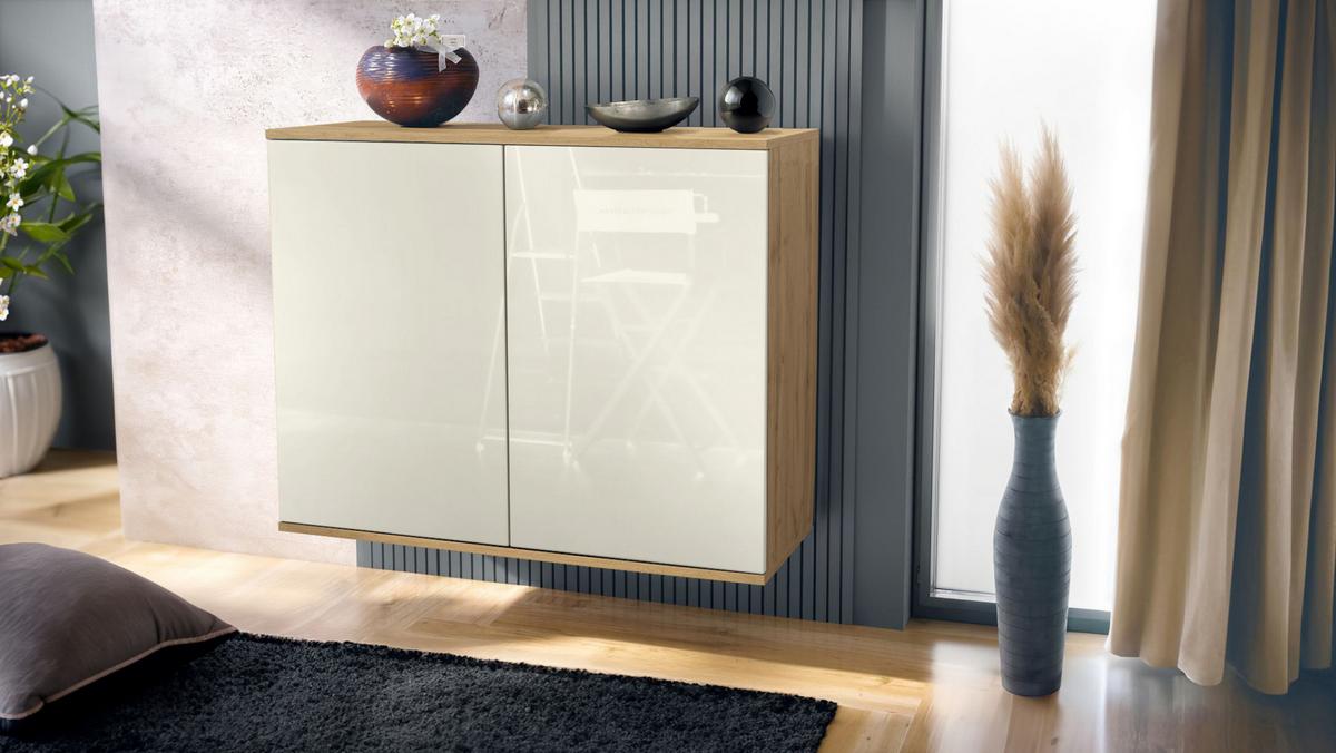 KOMMODE Skadu Creme Hochglanz - Creme, Holzwerkstoff (92.5/73.5/35cm) - Vladon