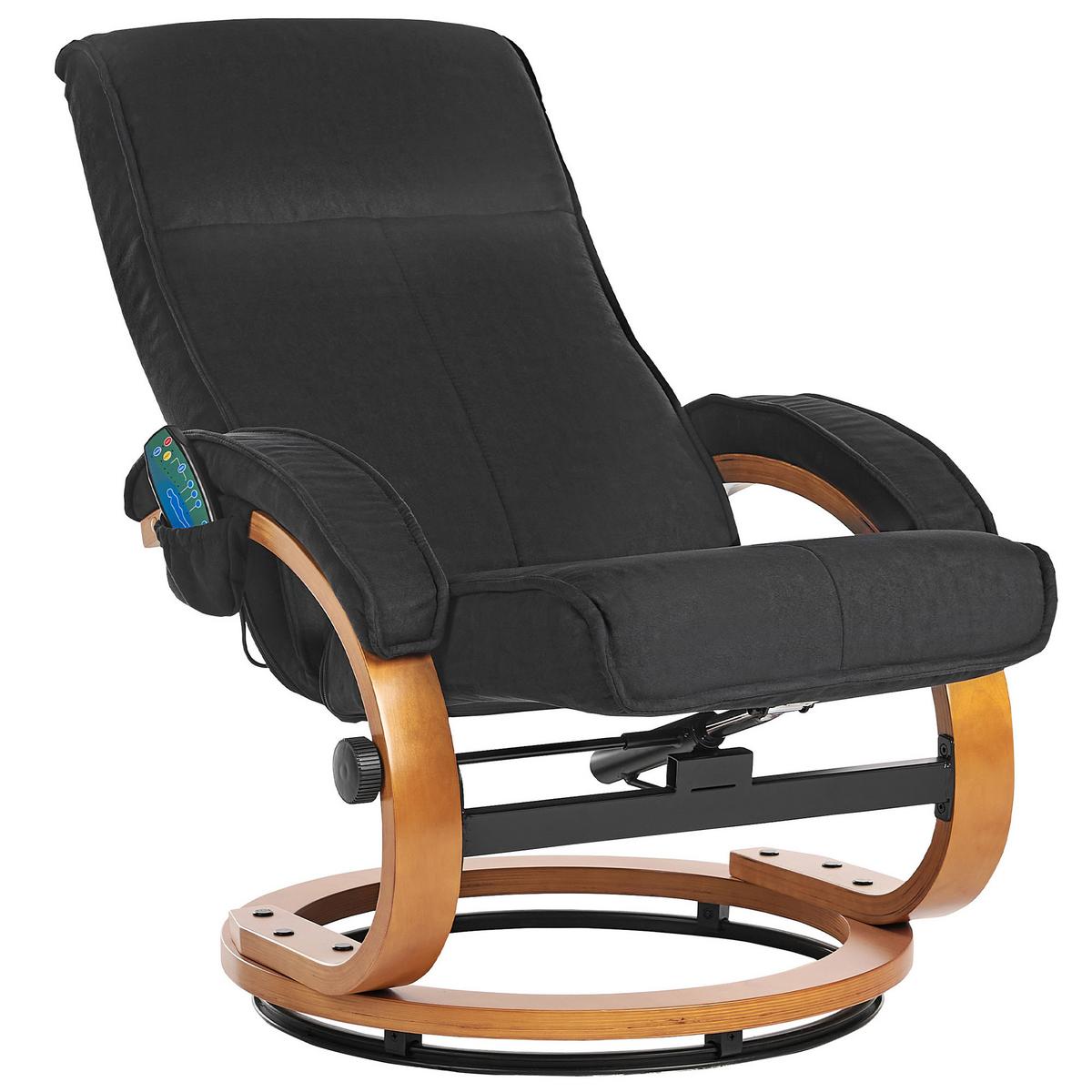 MASSAGESESSEL mit Fußhocker Polyester Schwarz Hero - Schwarz, Holz/Textil (50/102/75cm) - Beliani