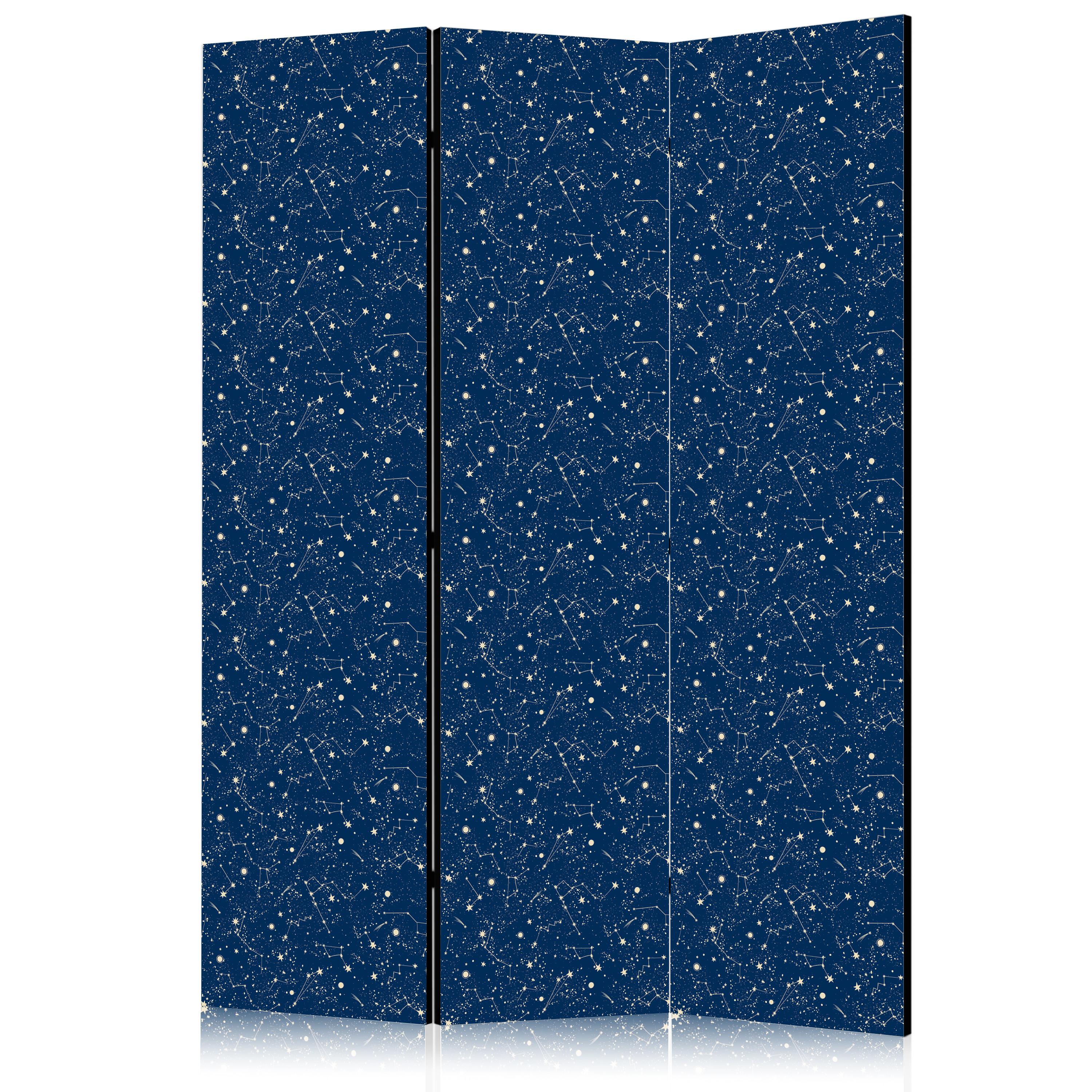 PARAVENT Einseitig Bedruckter 3-tlg 135x172 cm Sterne Weltraum Boho - Blau, Holz/Textil (135/172/3cm) - Muralo