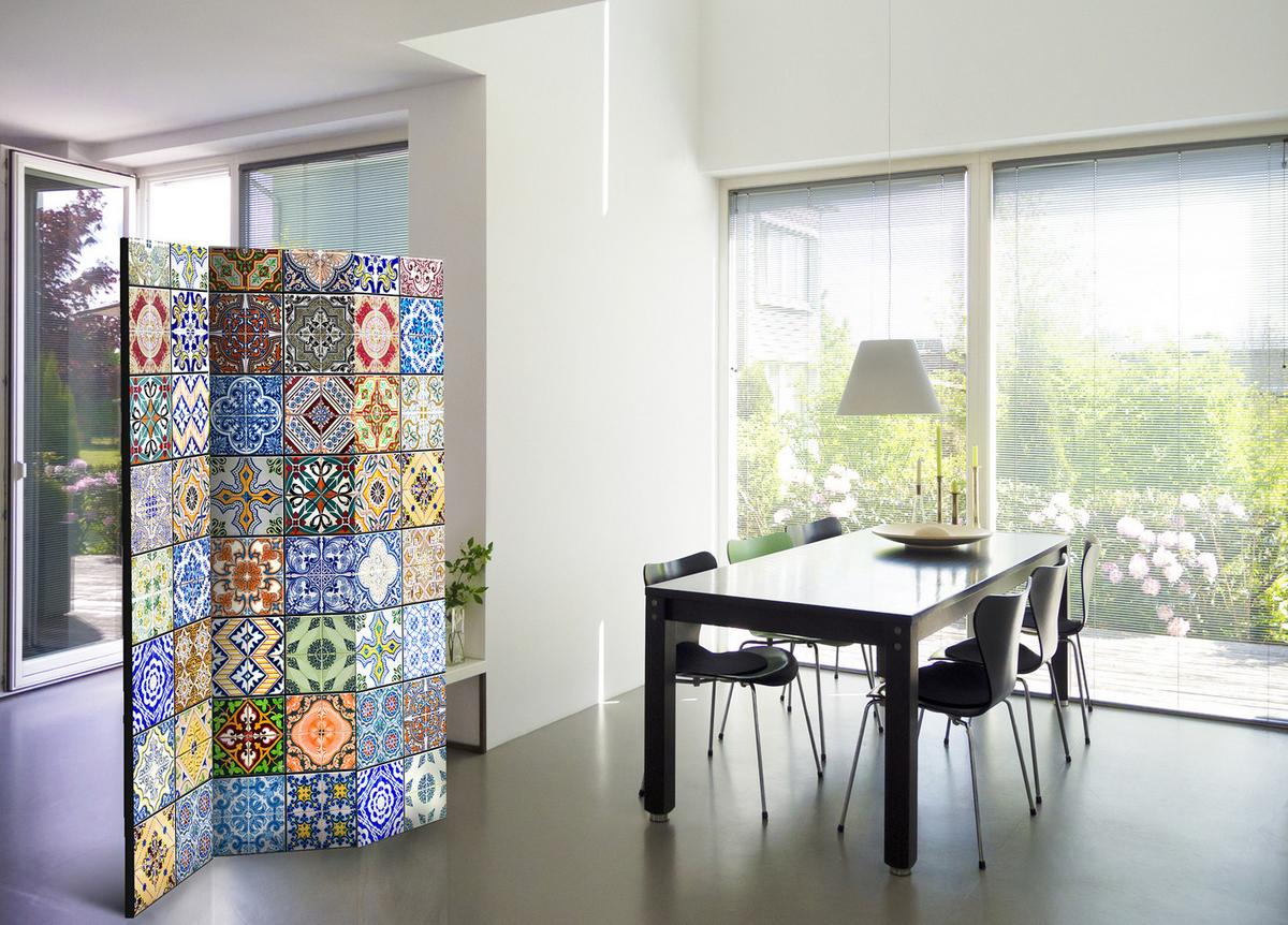 PARAVENT Akustik 3-tlg 135x172 cm bunte Mosaik - Multicolor, Holz/Textil (135/172/3cm) - Muralo