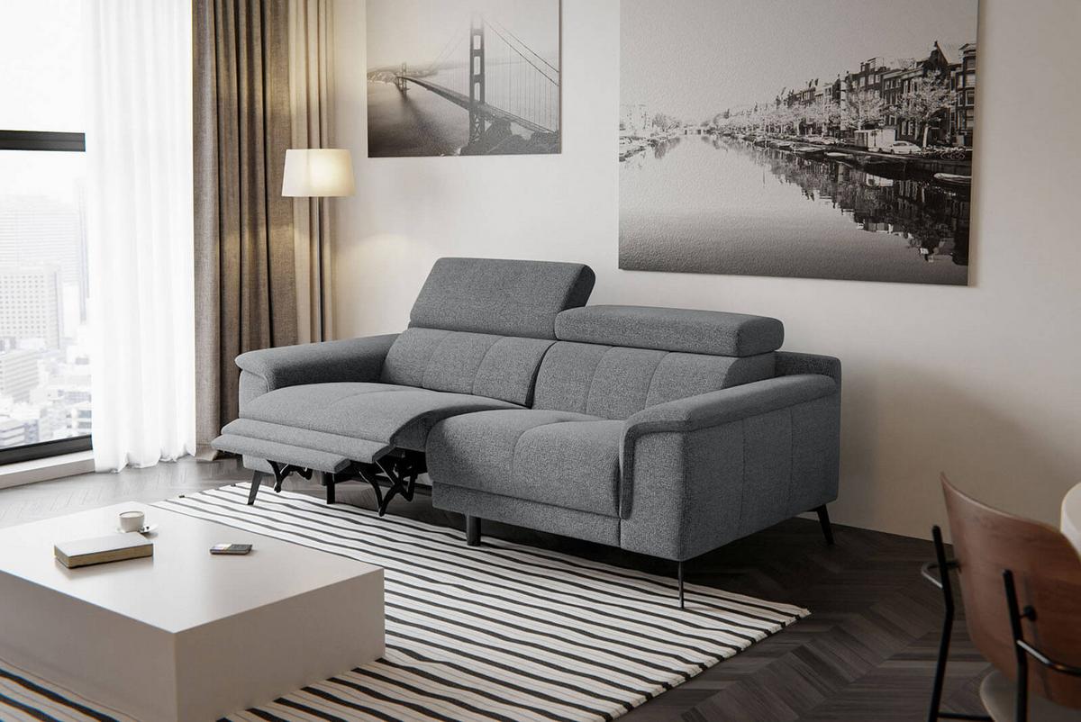 RELAXSOFA FIERO 3-Sitzer mit 1 Relaxfunktion, grau - Schwarz/Grau, Holzwerkstoff/Textil (212/82/103cm) - Wozimo