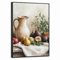 LEINWAND Bilder mit Rahmen - Obst - Kräuter - Ländlich - 70x100 - Naturfarben, Textil (70/100cm) - MuchoWow