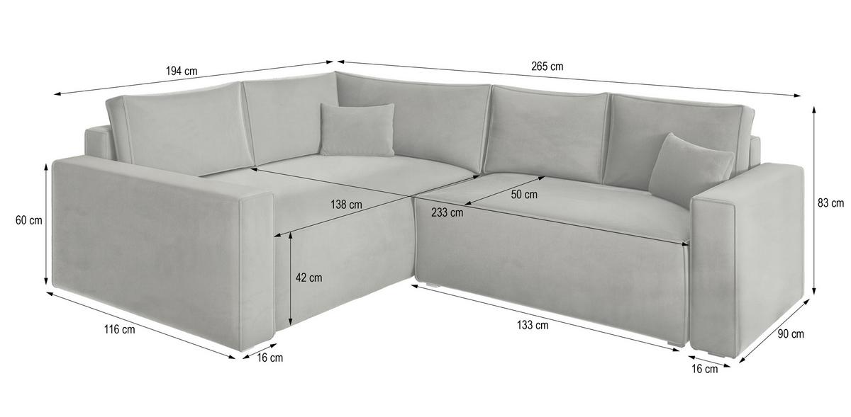 ECKSOFA ERONIS R-S Grün Velours-Stoff mit Schlaffunktion - Grün, Holz (265/194cm) - MASSENO