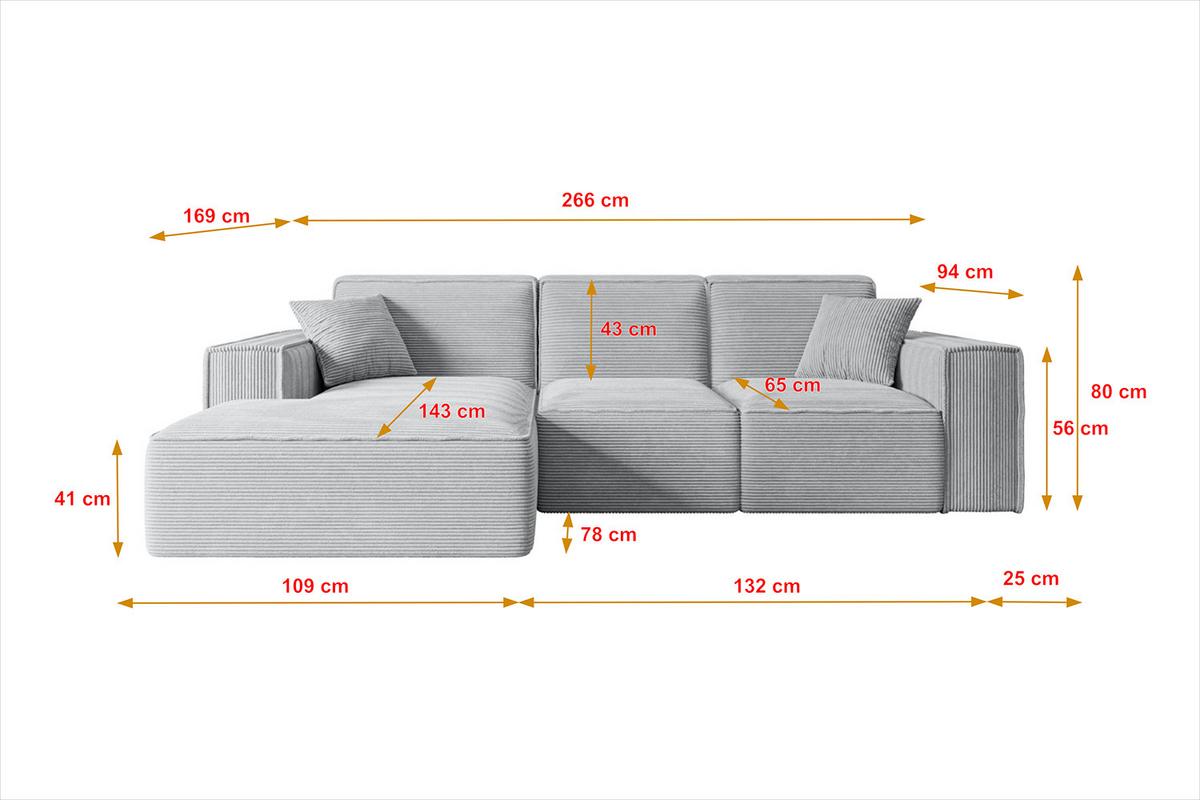 ECKSOFA Ottomane Links SERRA-L - 266x169x80 cm Weiß Bouclé - Schwarz/Weiß, Holzwerkstoff/Kunststoff (165/266cm) - ALTDECOR