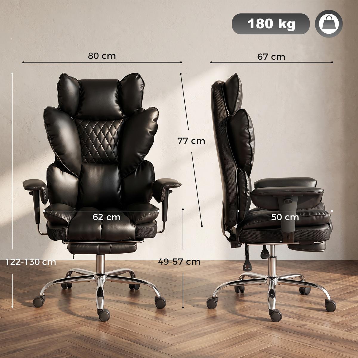 SCHWERLAST-BÜROSTUHL Kunstleder Schwarz - Silberfarben/Schwarz, Leder/Holzwerkstoff (67/130/80cm) - HOMCOM