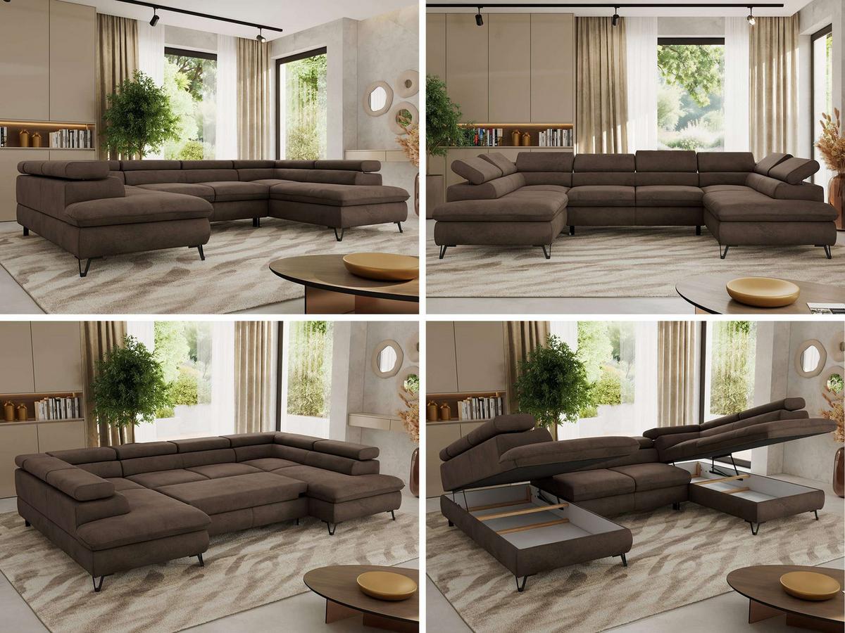 WOHNLANDSCHAFT PABLO U Velvet Braun - Schwarz/Braun, Textil/Metall (346/76/208cm) - MKS