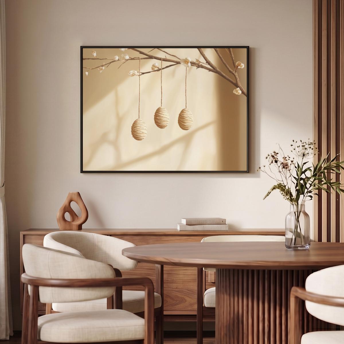 LEINWAND Bilder mit Rahmen - Beige - Osterkuchen - Eier - 100x70 - Beige, Textil (100/70cm) - MuchoWow