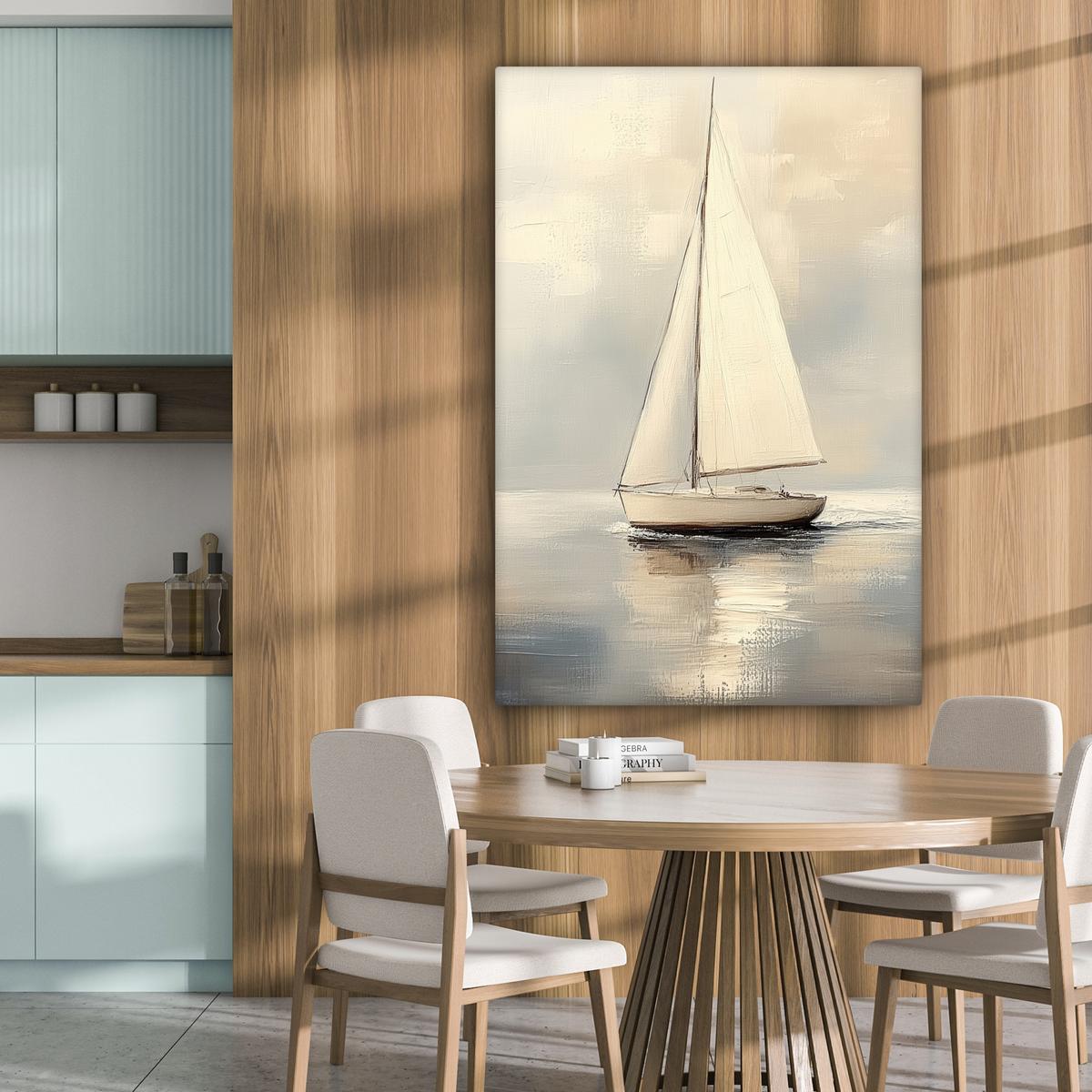 LEINWANDBILD Segelschiff - Meer - Bewölkt Deko XXL 80x120 cm - Creme, Textil (80/120cm) - MuchoWow